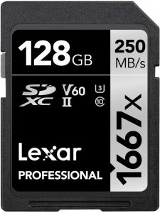 LEXAR PROFESSIONAL 1667X SDXC 128GB U3 V60 UHS-II (up to 250MB/s read, 120MB/s write)