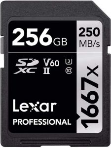 LEXAR PROFESSIONAL 1667X SDXC 256GB U3 V60 UHS-II (up to 250MB/s read, 120MB/s write)