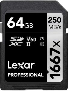 LEXAR PROFESSIONAL 1667X SDXC 64GB U3 V60 UHS-II (up to 250MB/s read, 120MB/s write)