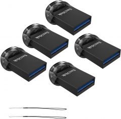 SanDisk Ultra Fit USB 3.1 130MB/s for 5 Pack Flash Drive SDCZ430 w/Hanvel Strap (64GB x 5 Pack)