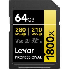 LEXAR PROFESSIONAL 1800X SDXCTM UHS-II CARD GOLD SERIES 64GB (up to 280MB/s read, up to 210MB/s write)