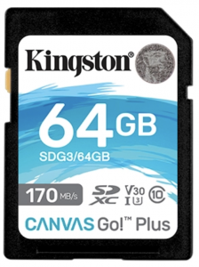 Kingston Canvas Go! Plus SD Memory Card for DSLRs, mirrorless cameras and 4K video production 64GB