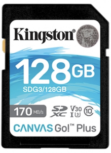 Kingston Canvas Go! Plus SD Memory Card for DSLRs, mirrorless cameras and 4K video production 128GB