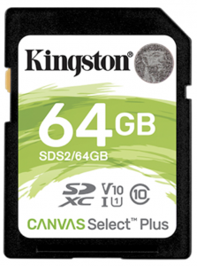 Kingston Canvas Select Plus SD Memory Card for HD 1080p and 4K Video Cameras 64GB