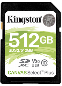 Kingston Canvas Select Plus SD Memory Card for HD 1080p and 4K Video Cameras 512GB